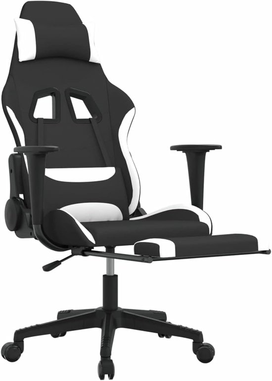 Gaming Stoel - Comfortabele Zetel - Ontspannen Zitten - Met Massagefunctie - Verstelbaar - Zwart Wit — afbeelding 3