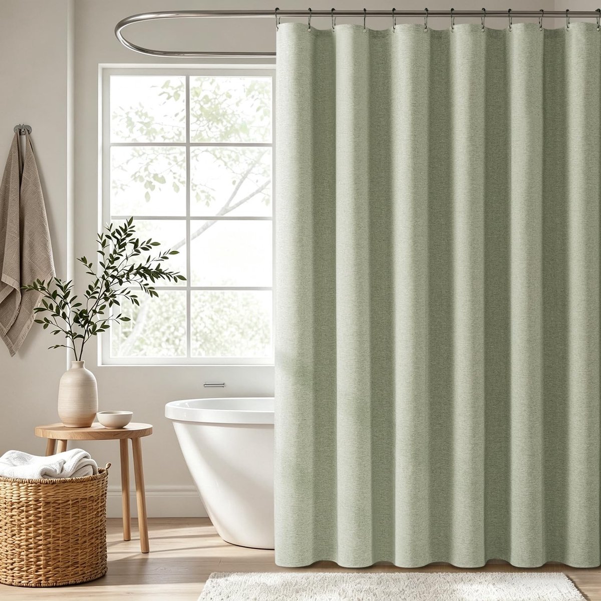 Dailygoods- Douchegordijn 180x180 cm - Antischimmel - Waterdicht Textiel - Zware Polyester - Metalen Haken - Luxe Linnenlook - Badkamergordijn