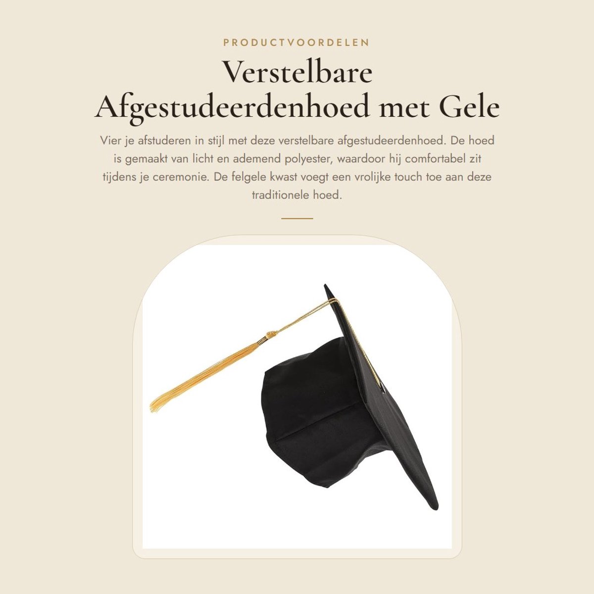 Dailygoods- Afgestudeerdenhoed Verstelbaar - Zwarte Muts - Gele Kwast - Draagbaar - Lichtgewicht - Comfortabele Pasvorm - Polyester Weefsel - Afstudeermuts