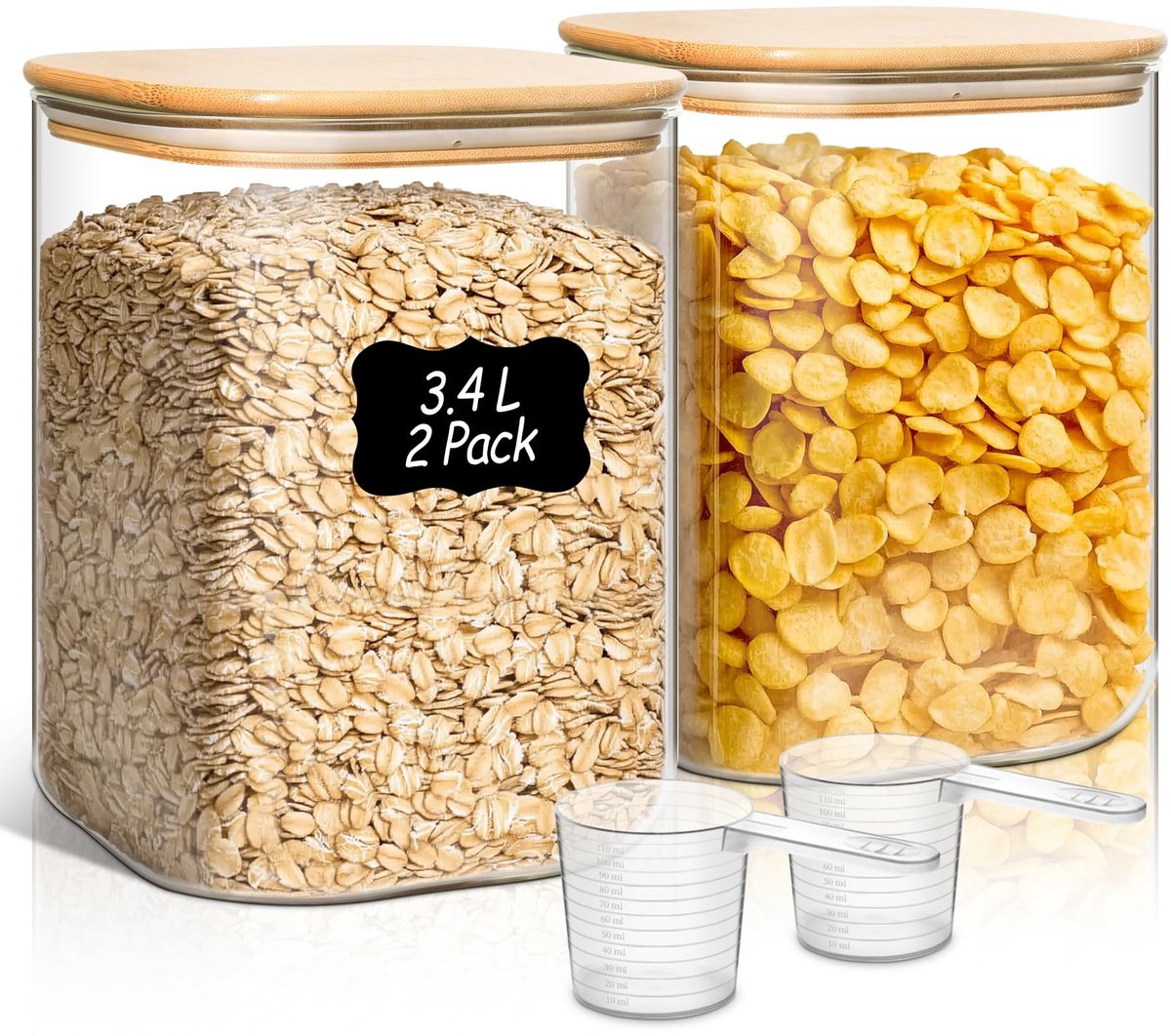 Dailygoods- Voorraadpotten Set van 2 - Borosilicaatglas 3400 ml - Luchtdichte Afdichting - Geschikt voor Spaghetti/Rode Linzen - Bamboe Deksel - Temperatuurbestendig van -20 °C tot 150 °C - Opslagpotten