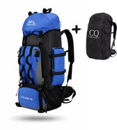 CarryQuest® 90L Hiking Backpack - Waterdichte Trekking Rugzak met Regenhoes, Heupgordel & Rugventilatie - Blauw