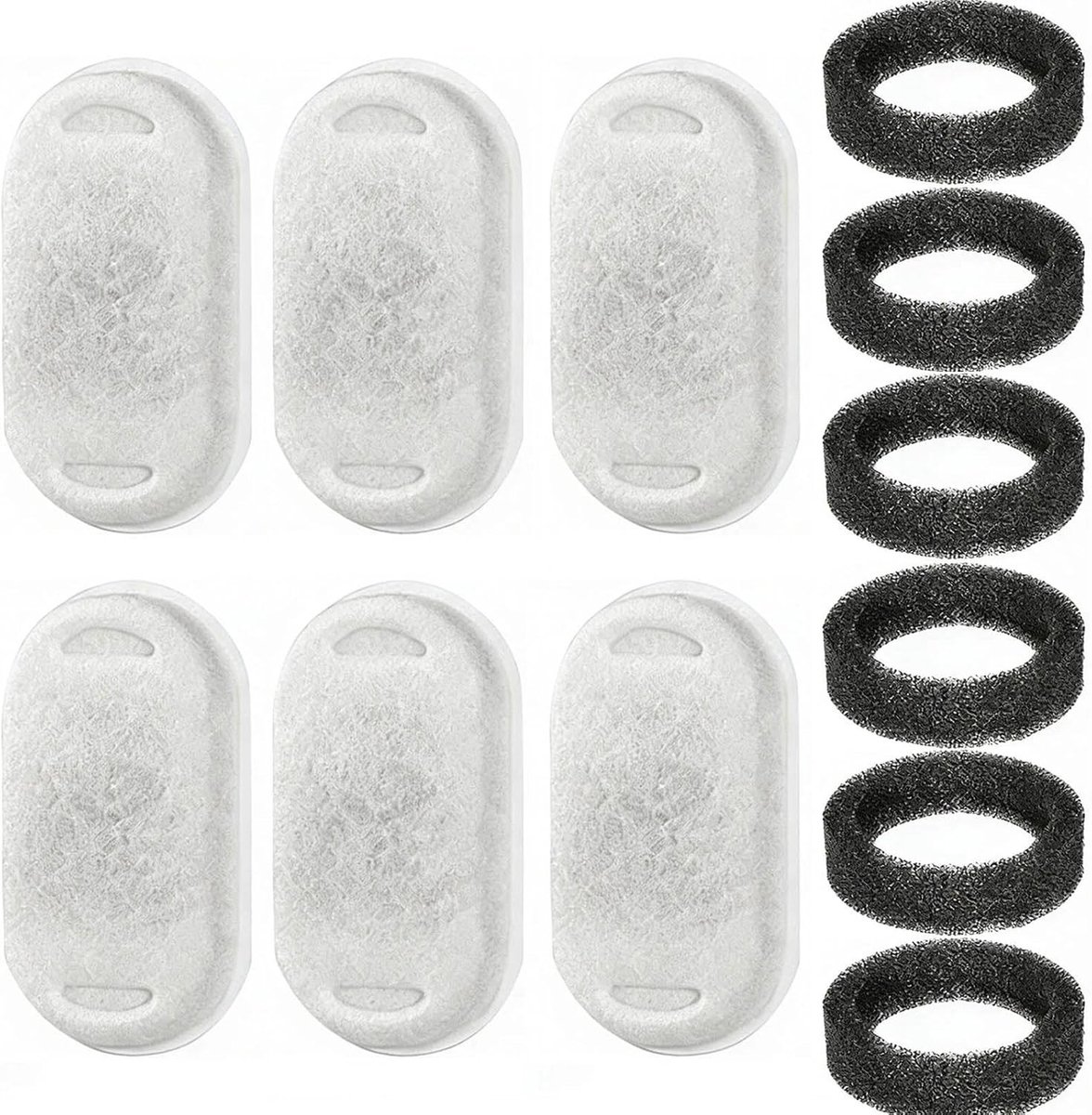 12 kattenfonteinfilters met 6 actieve koolstoffilters en 6 schuimsponges voor kattenwaterfonteinen van 3,2 l/2 l, geschikt voor roestvrijstalen kattenfonteinen