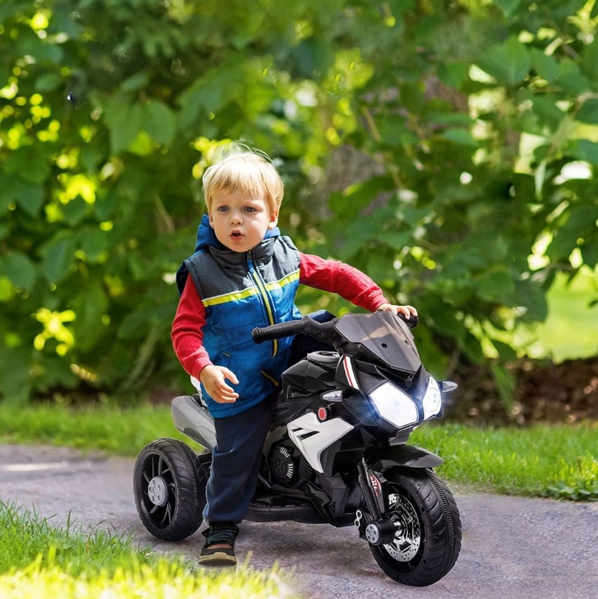 COVREO Kindermotor 86 x 42 x 52 cm zwart wit, kunststof en metaal, licht en geluid