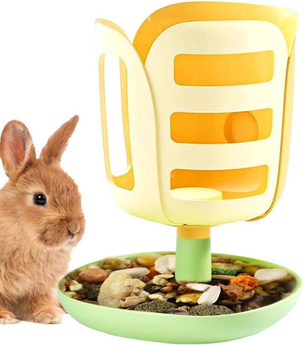 Hooifeeder Konijnen - Hooihouder Kleine Dieren - Voorkomt Rommel - Bloemenvorm Design - 20 x 27 x 16 cm - geel
