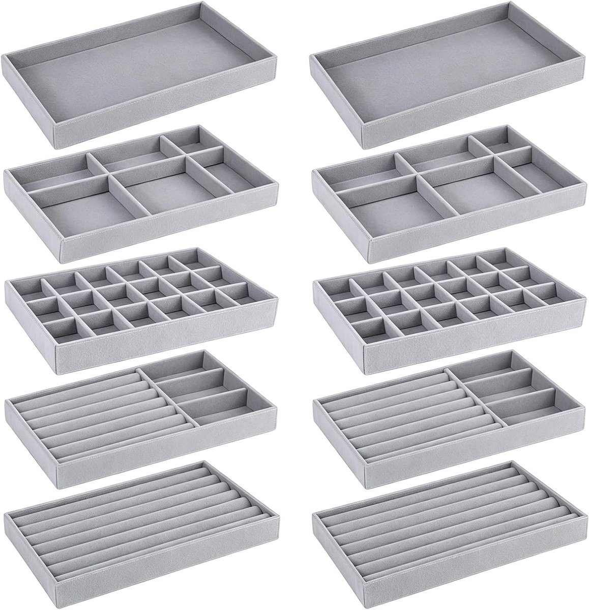 Set van 10 Stapelbare Velvet Sieraden Organizers voor het Opbergen en Presenteren van Kettingen, Armbanden, Oorbellen en Ringen