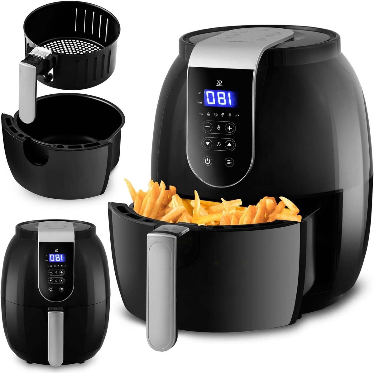 Vetvrije friteuse - Heteluchtfriteuse Airfryer - Gezond Koken - Veilig Gecertificeerd - 26 liter - Zwart-zilver