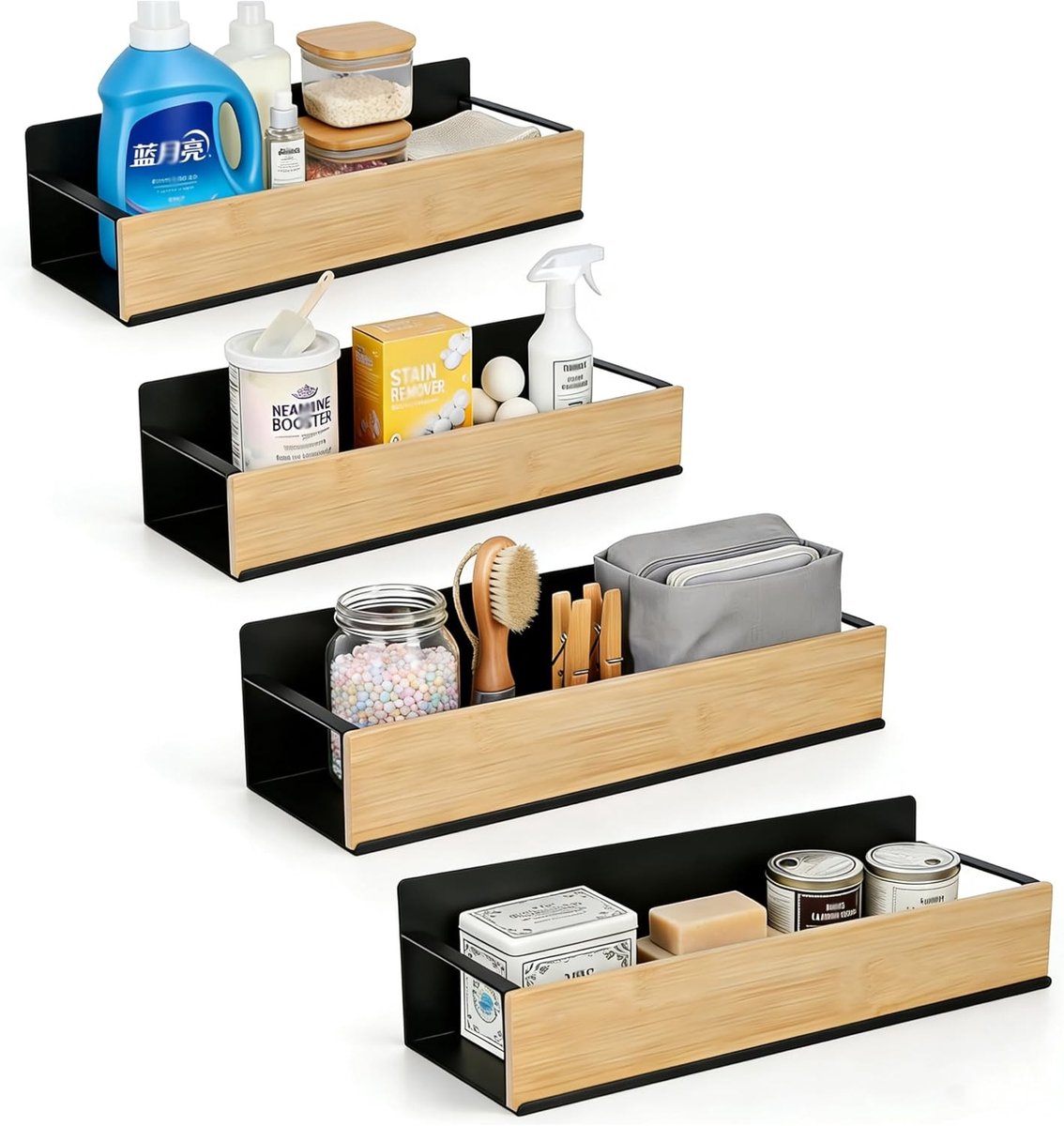 Magneetrek voor wasmachine, set van 4, magnetisch rek zonder boren voor waskeuken en badkamer, ideaal voor opslag van wasmiddel en wasverzachter, ruimtebesparend en praktisch