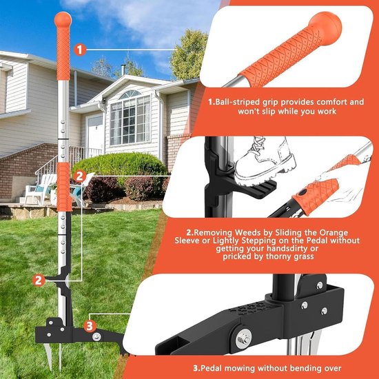 Onkruidverwijderaar Staand - Onkruidsteker Gazon - Tuin Onderhouden - 4 Roestvrijstalen Klauwen - 73 cm - 99 cm - Zilver — afbeelding 2