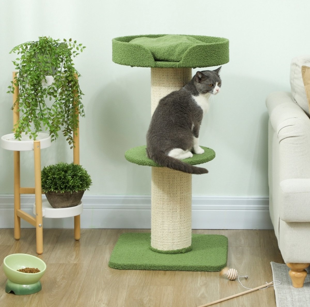COVREO Kattenkrabpaal 91 cm groen, polyester met sisal en uitneembaar kussen