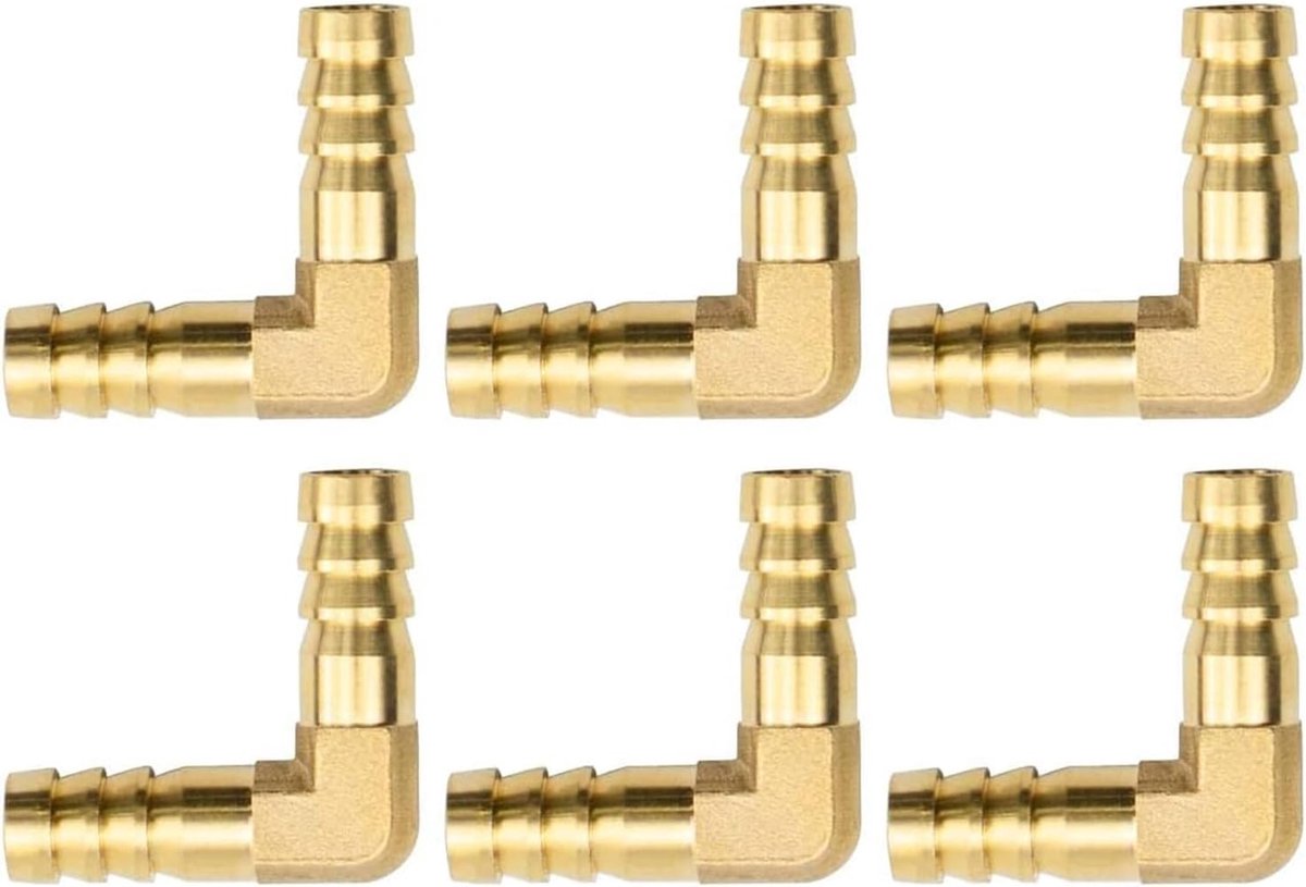 SnelShoppen - 6 Stuks Messing Slangconnectoren 10mm, L-vormige Hoekslangverbinder voor Vloeistoffen en Gassen, Snelle Installatie, Corrosiebestendig