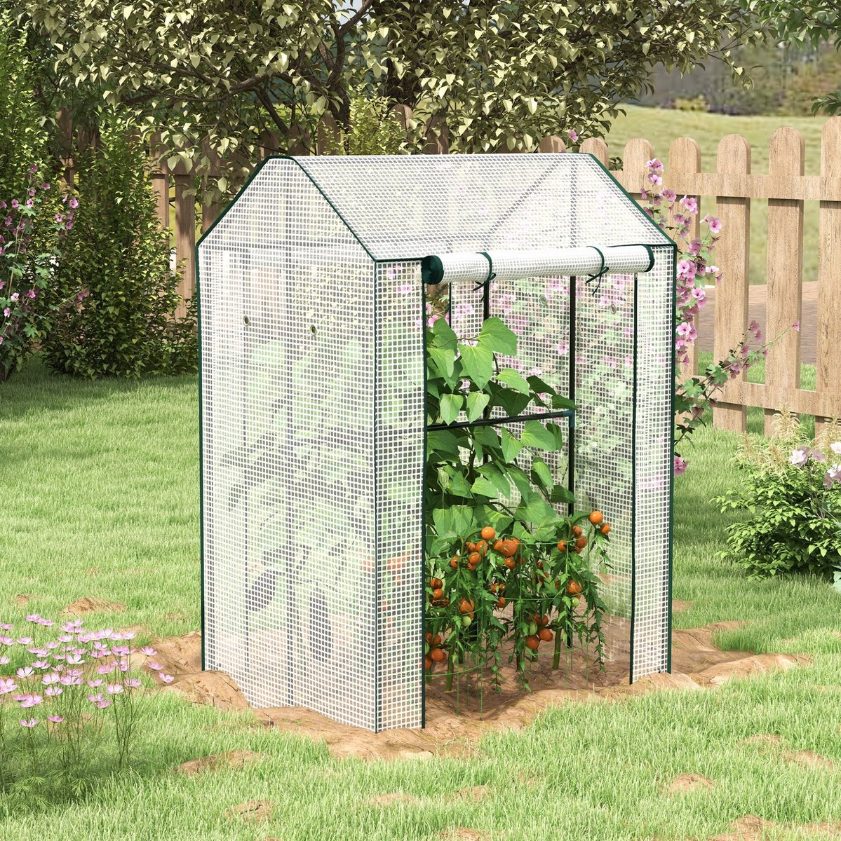 COVREO Tomatenkas 100x80x150 cm wit, stalen frame met dubbele deur