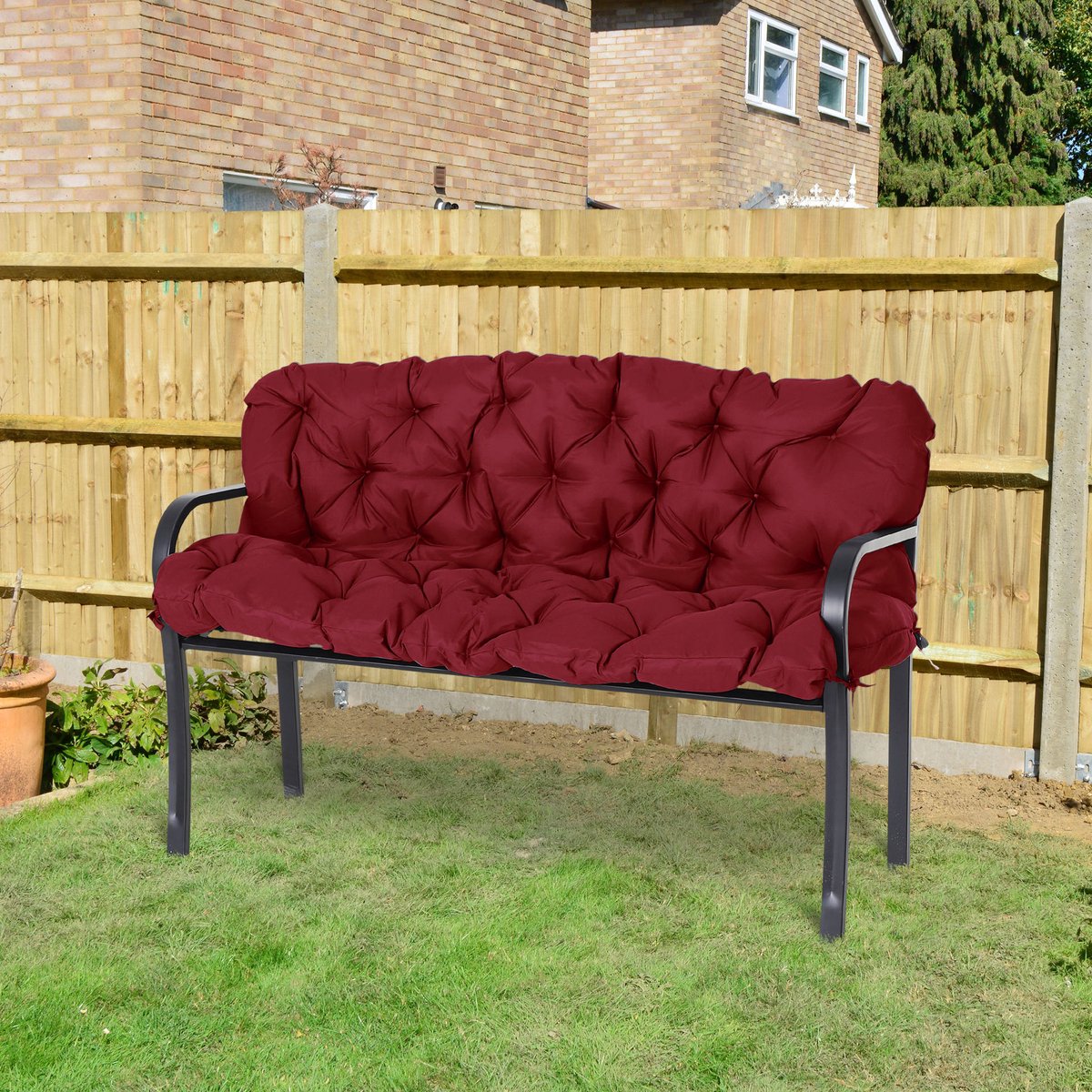 COVREO Tuinbankkussen 150x98 cm rood, polyester met 6 bevestigingsbanden