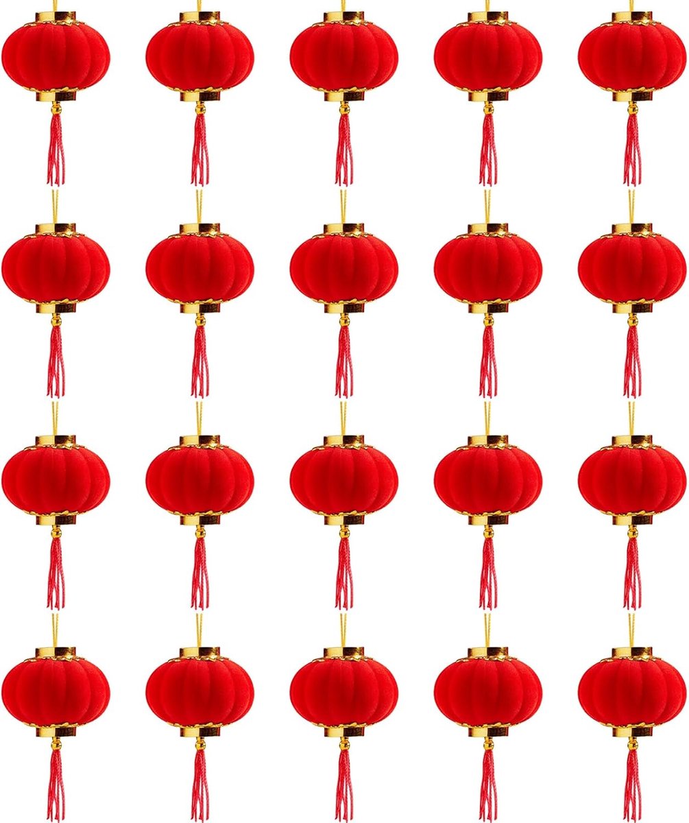 SnelShoppen - 20 Stuks Mini Chinese Lantaarns, Rode Lantaarns voor Chinese Nieuwjaar, Feestdecoratie, Bruiloften, Thuisdecoratie van Flanel en Plastic
