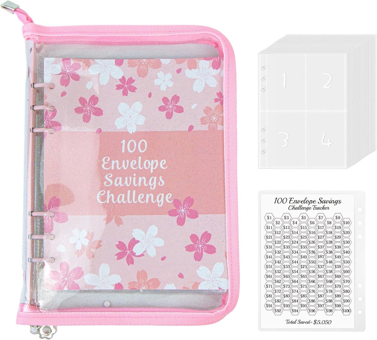 100 Envelope Spruce Challenge Money Book with Sleeves for Saving, Money Challenge Money Challenge 100 Days Challenge - ShopVlot