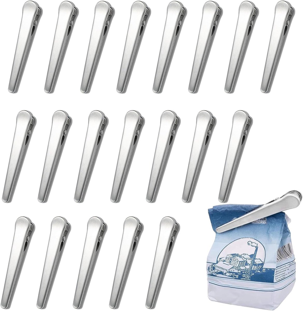 20pcs Food Storage Bag Clips, Stainless Steel Chip Bag Clips, Freezer Bag Clips, for Keeping Food Fresh (8.2 cm/3.2 - ShopVlot