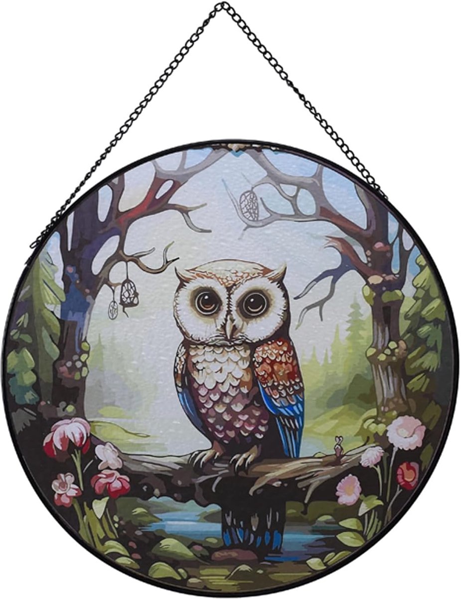 SnelShoppen - Uil Suncatcher Hangend Raamdecoratie van Glas, Dieren Ornament voor Raam, Stained Glass Wanddecoratie, Kleurig Geboorte- en Verjaardagsc