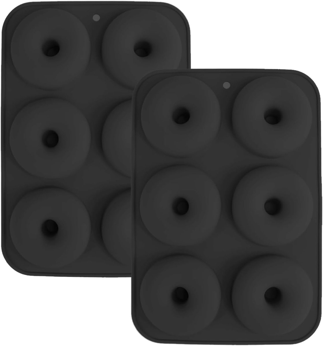SnelShoppen - Set van 2 Siliconen Donutvormen voor 6 Donuts, Antiaanbaklaag, Voedselveilig, Geschikt voor Taarten, Koekjes, Bagels, Muffins (Zwart)