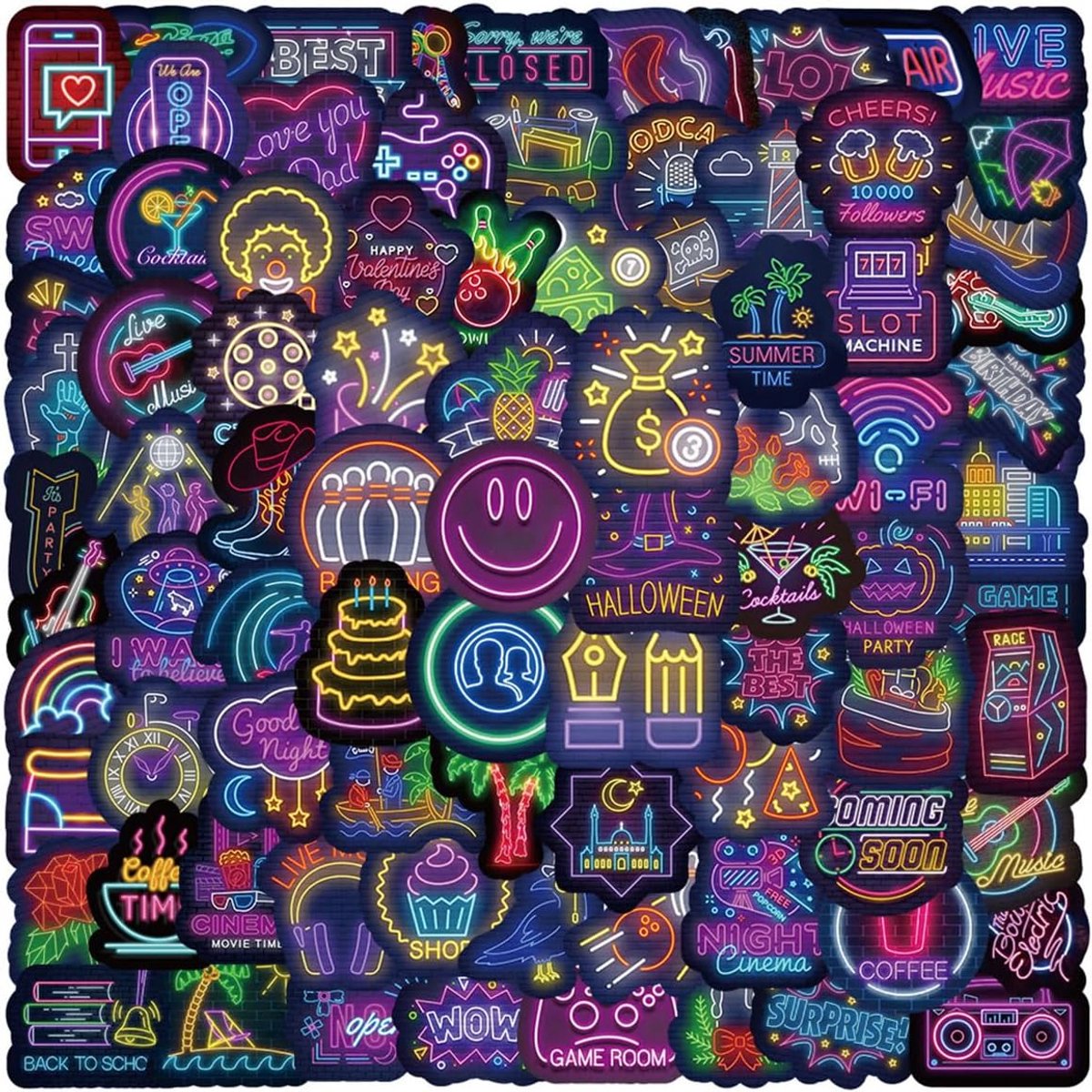 200 Pcs Neon Stickers，Neon Style Graffiti Stickers丨Waterproof Stickers，Vinyl Stickers Vinyl Decal Stickers For Sticker Laptop Computer, Scrapbook, Guitar, Cup, Water Bottle, Mobile Phone etc.