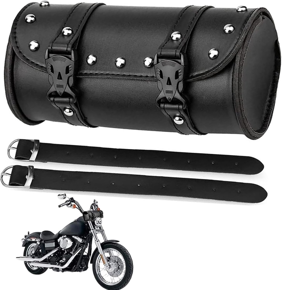Motorcycle Tool Bag, Motorcycle Front Fork Bag with 2 Attachment Straps, Waterproof PU Tool Bag for Most Motorcycles - ShopVlot