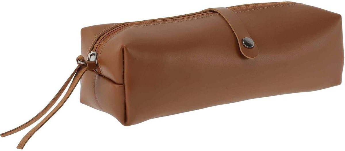 SnelShoppen - Pennenetui Lederlook, Grote Inhoud, Esthetische Organizer voor Kantoorbenodigdheden, Donkerbruin, 1 Stuk, Perfect voor School en Werk