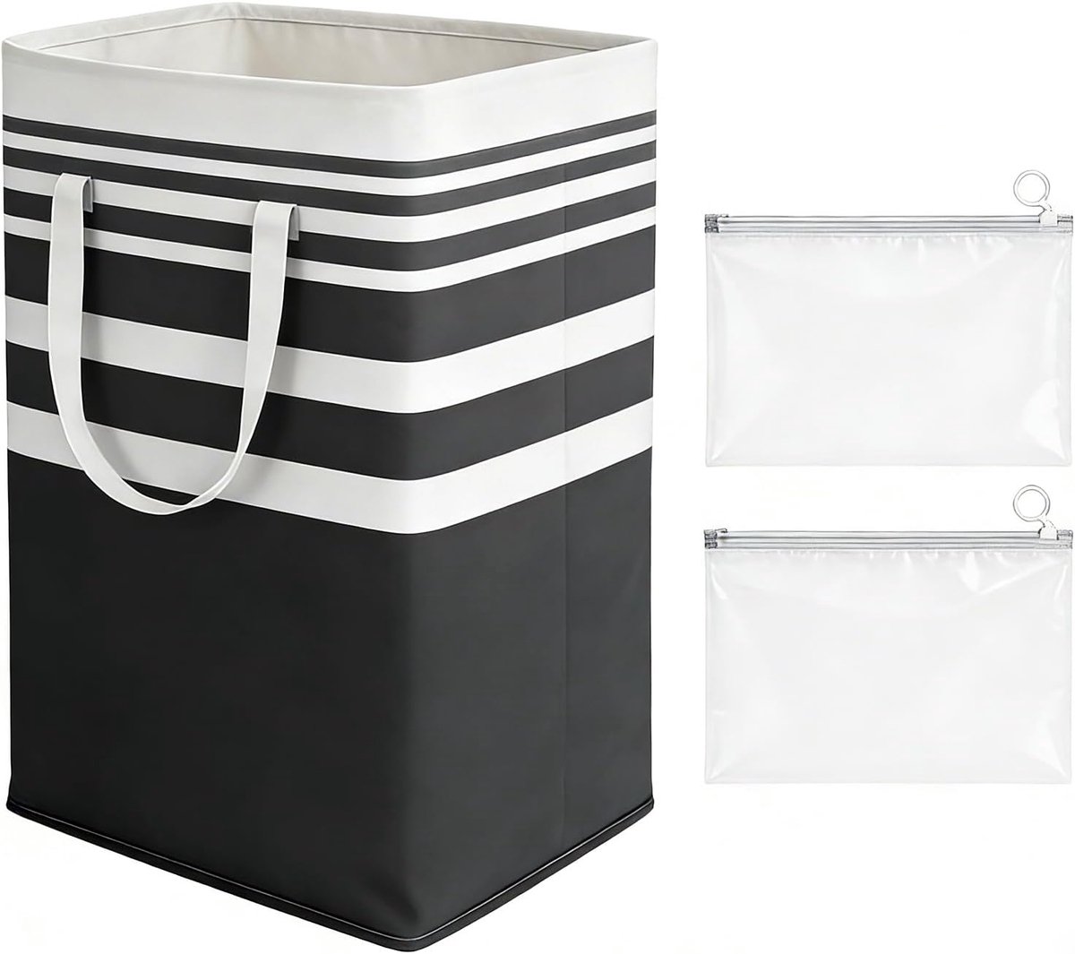 SnelShoppen - Vouwbare Wasmand 75 Liter met Zwart Streepdesign, 2 Ritsen, Handvat, Ruimtebesparende Opbergmand voor Slaapkamer, Badkamer, Studentenhui