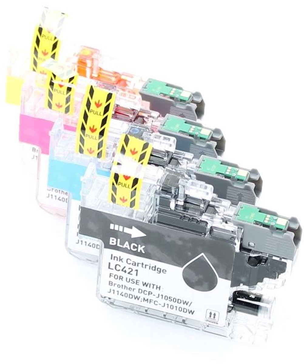 Brother LC421 - Inktcartridge Multipack 4-delig - 1x Zwart, 1x Cyaan, 1x Magenta, 1x Geel - Huismerk Compatible - Geschikt voor Brother DCP-J1050DW Brother DCP-J1140DW Brother DCP-J1800DW Brother MFC-J1010DW