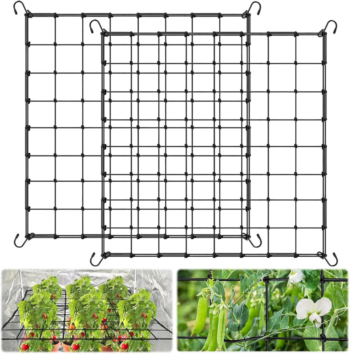 SnelShoppen - Scrognet Set van 2 - 80 x 80 cm Groeinet met 8 Haken - Elastisch Tuinhek voor Planten, Groenten, Fruit en Bloemen