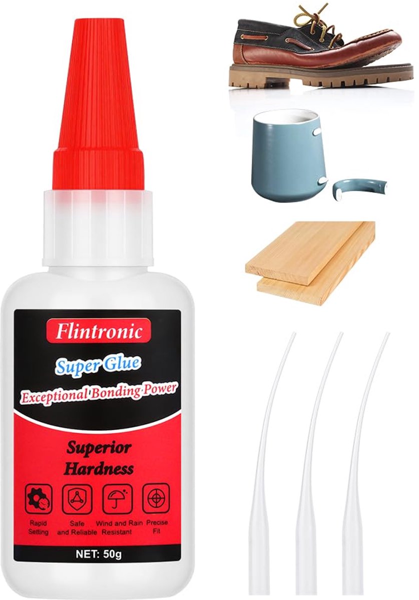SnelShoppen - Flintronic Super Lijm Extra Sterk, 50g Krachtige Universele Lijm, Hoge Sterkte Oliebasis Lassen Lijm, Waterdichte Super Lijm voor Plasti