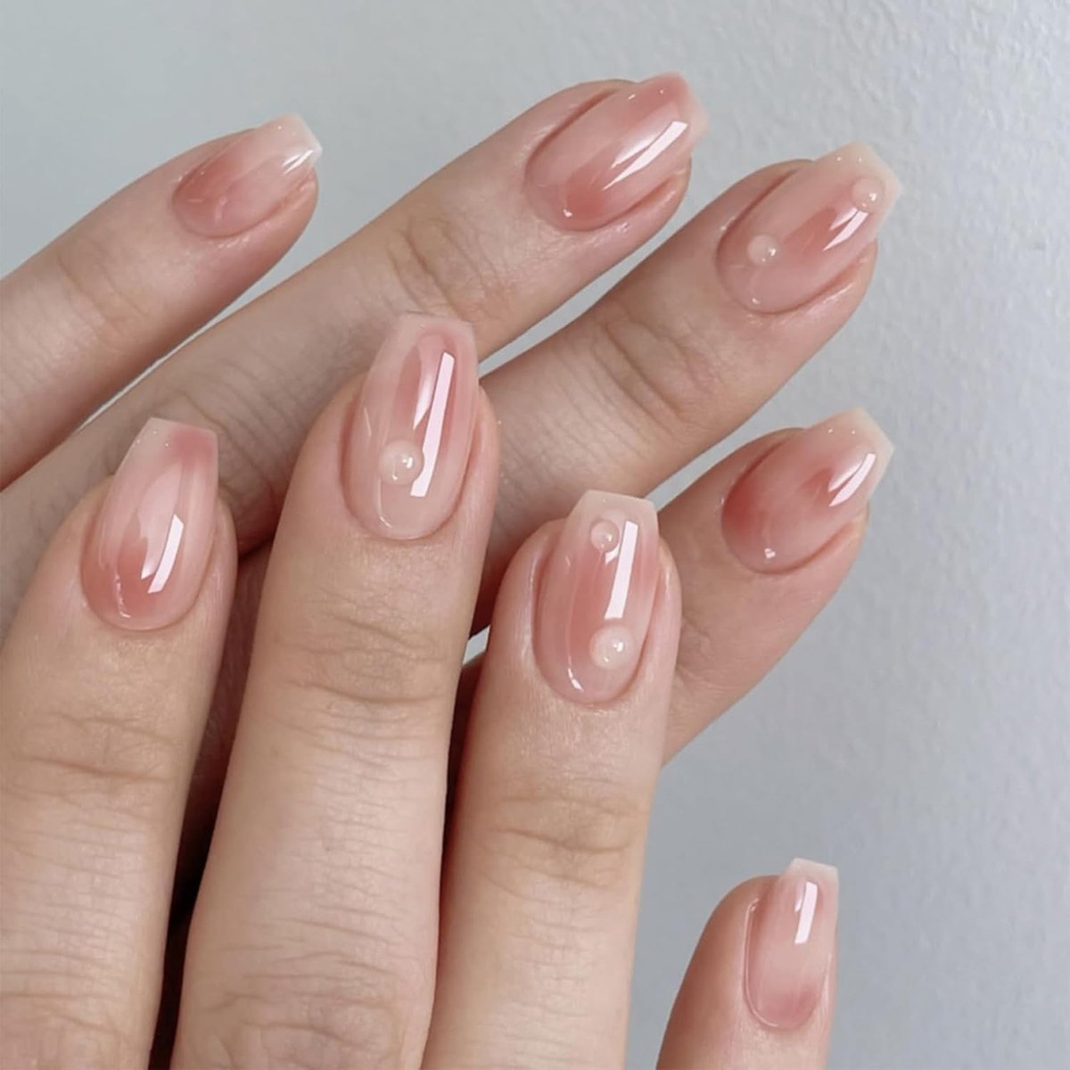 SnelShoppen - 24 Stuks Druk Nagels Korte Nagels Franse Design Roze Witte Gradient Glanzende Valse Nagels Korte Vierkante Voor Vrouwen Meisjes