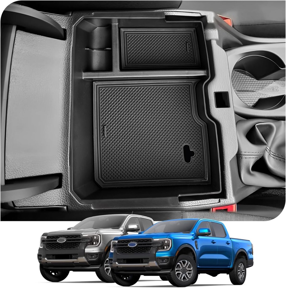 SnelShoppen - Center Console Organizer voor Ford Ranger T9 2023-2026 - Opbergdoos Armsteun voor XL XLT Limited Wildtrak Platinum Raptor - Geoptimalise