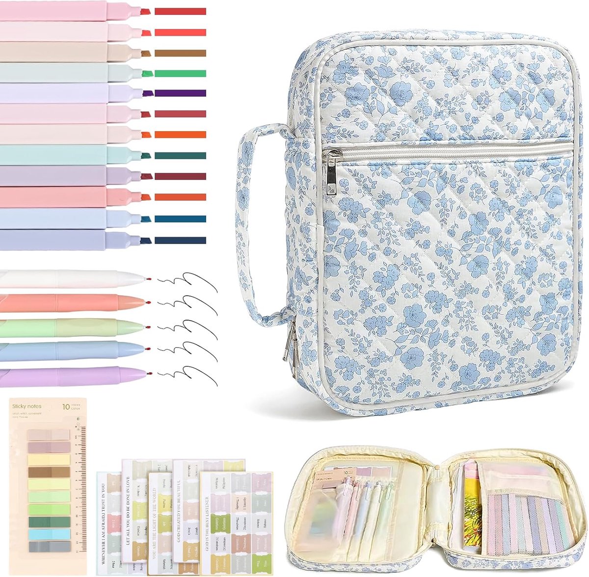 Bijbelhoes met accessoires - Blauw - Inclusief pennen, markeerstiften en tabs - Perfect voor vrouwen - ShopVlot