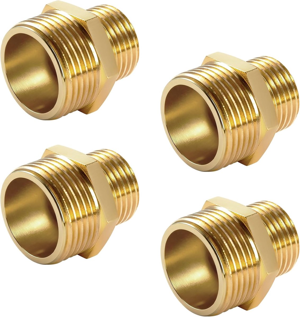 SnelShoppen - 4 Stuks 1/2 Inch naar 3/4 Inch Messing Dubbele Nippel Reducer, Adapter Connector, Mannelijke Draad, Hexaansluitingen, Geschikt voor Drin