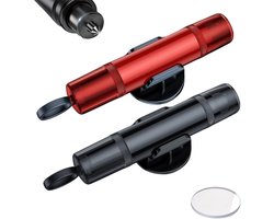 Set van 2 auto-noodhamers - raambreker - gordelsnijder - met standaard en testglas - autoraambreker/noodhamer - rood en zwart.