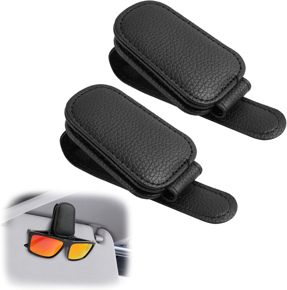 SnelShoppen - 2 Stuks Auto Zonnebrilhouder, Magnetische Lederen Zonnebrilhouder, Zonnebril en Kaart Clip voor Auto Zonnebril, Praktische Accessoires v
