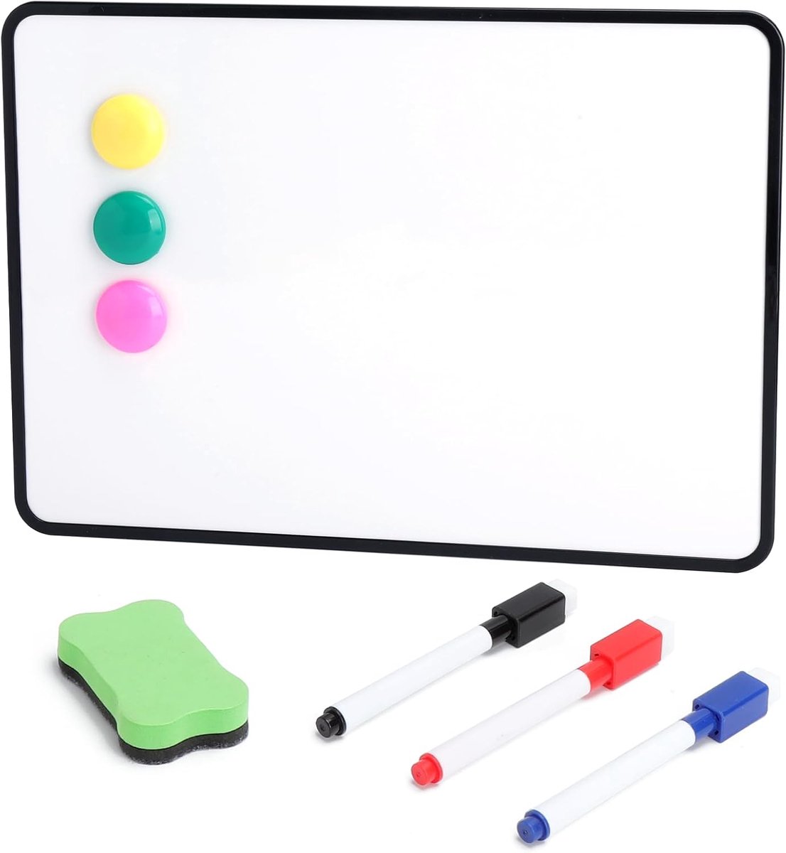 SnelShoppen - Whiteboard Klein 30 x 21 cm Magnetisch Bord Dubbelzijdig, Portable met Pennen, Mini Magneten en Wissen, Herbruikbaar Schrijfbord voor Th
