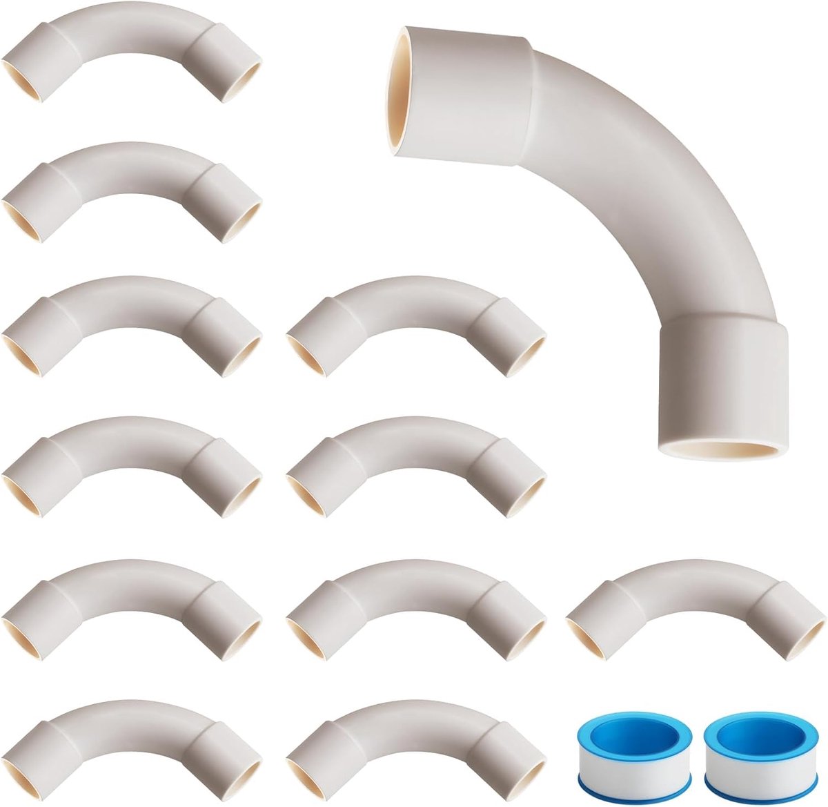 12PCS 16mm White PVC Tube with 2PCS PTFE Tape Clutch Elbow Fittings Change Direction for Hose Electric Tube - ShopVlot