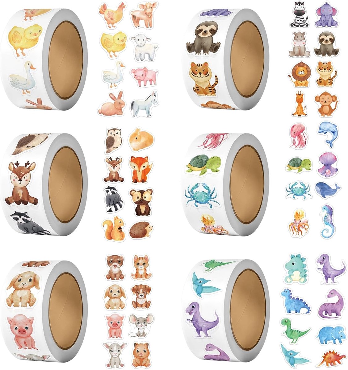 dierenstickers 3000 stuks - schattige cartoon ontwerp - 6 rollen met 48 patronen - perfect voor beloningen - ShopVlot