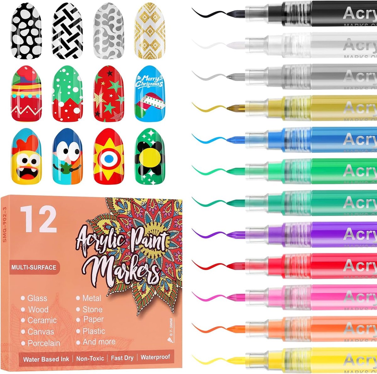 SnelShoppen - Nail Art Pens Set 12 Kleuren, Nail Art Pen, Graffiti Punt Penseel, DIY Nail Art, Manicure Tools voor Mooi en Creatief Nagelontwerp