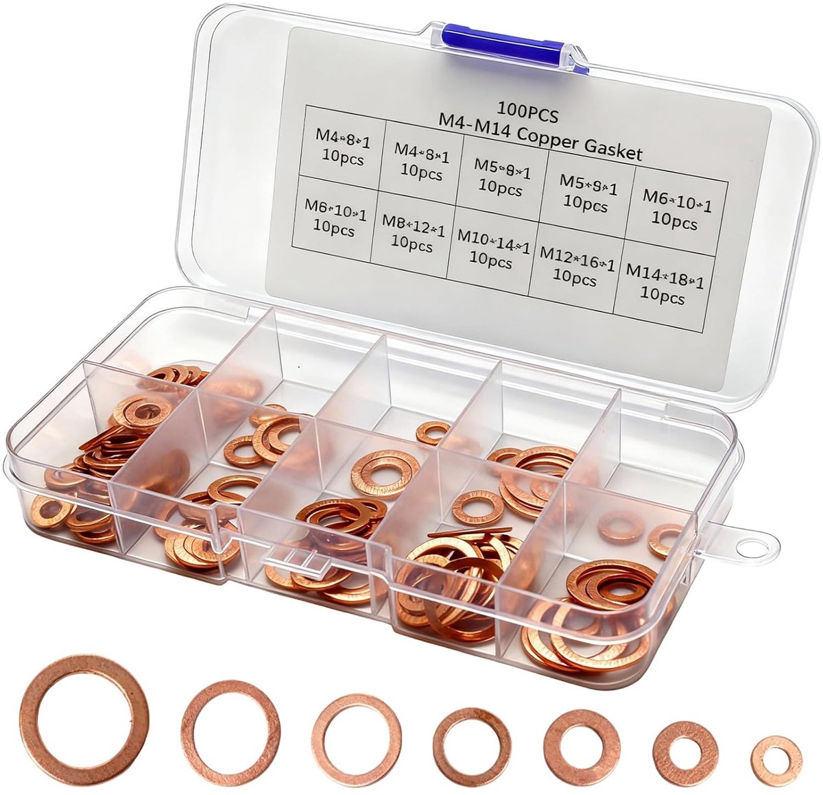 Koperen ringen 100 stuks - M4 M5 M6 M8 M10 M12 M14 - hoogwaardig koper - ideaal voor reparaties - ShopVlot