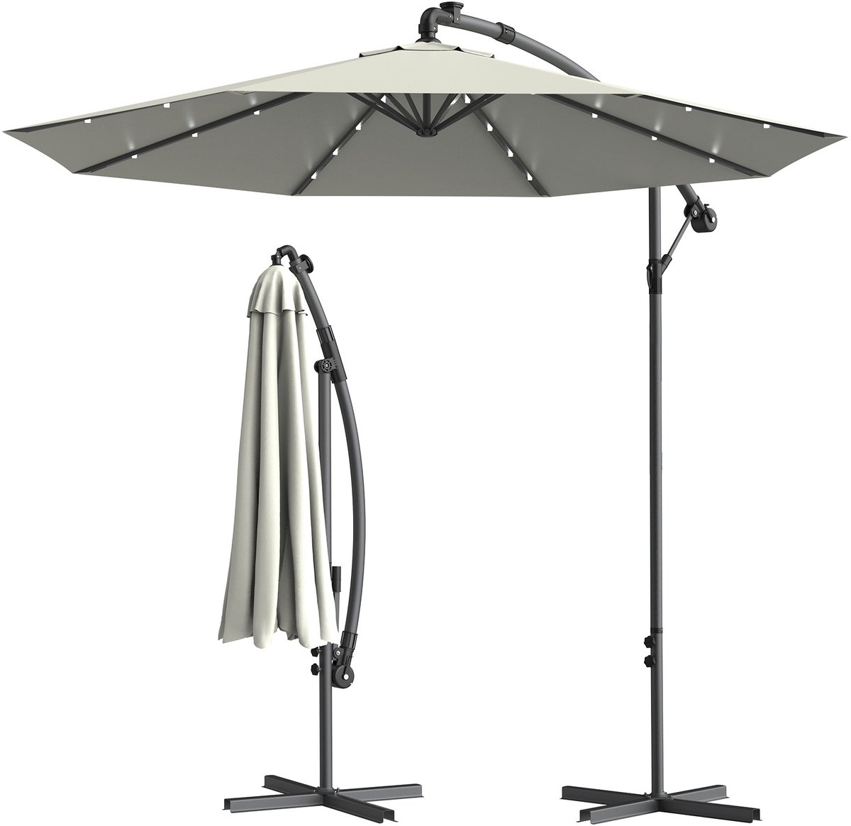 Arvioo - Hangparasol 3,5m - zonne-LED - grote terras zonwering - crèmekleurig verstelbaar