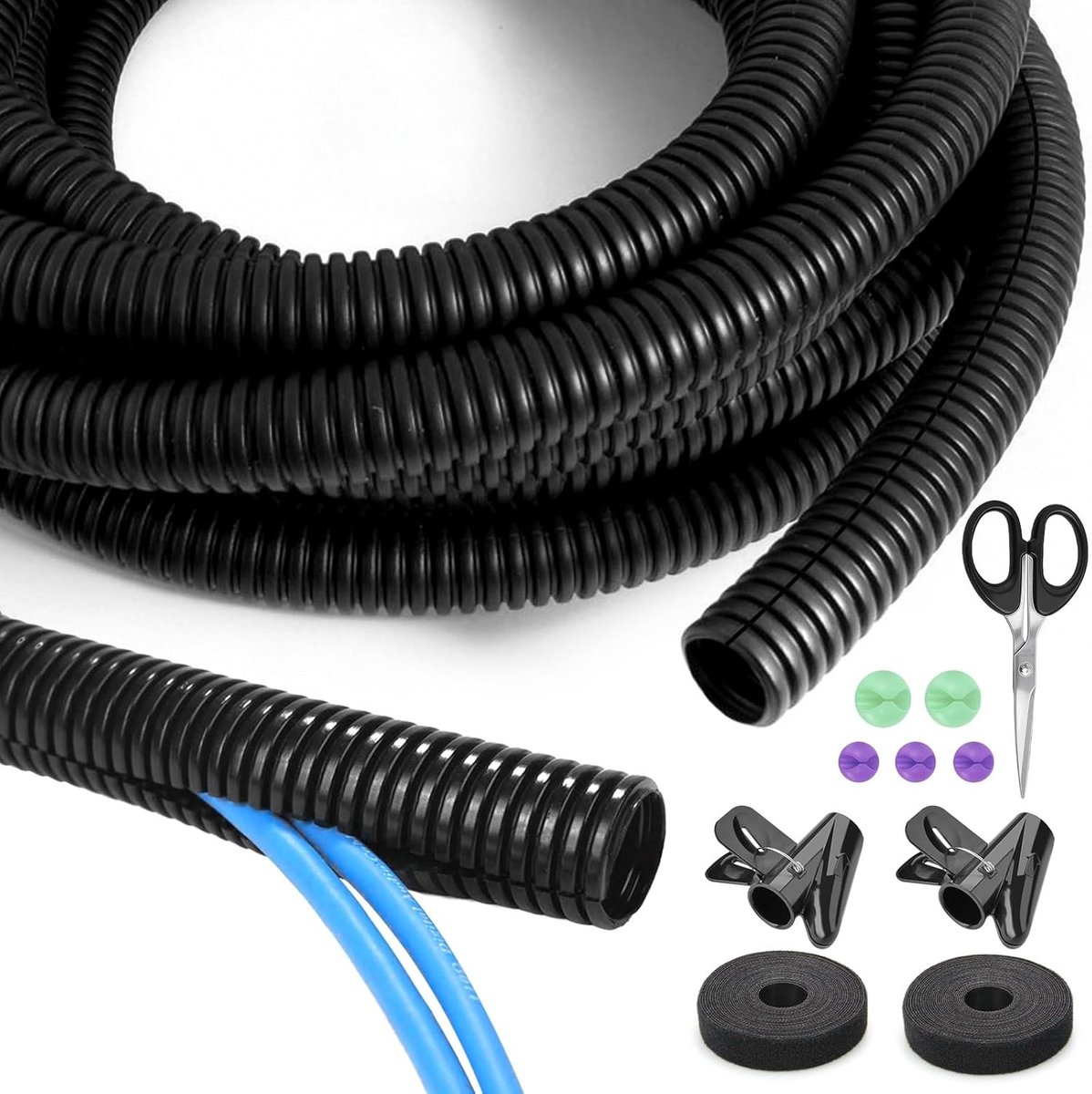 SnelShoppen - 4m Kabelbuizen Kit, Flexibele Golfpijp Ø 10mm, Zwart Kabelbeheer, Lege Kabelsheath voor Bescherming in Huis, Tuin en Kantoor
