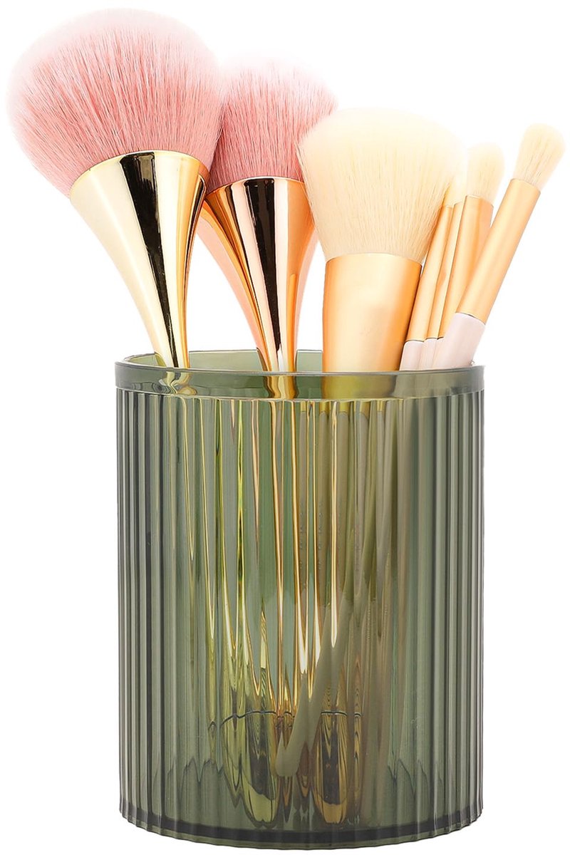 SnelShoppen - Grote Capaciteit Make-up Kwastenhouder, Acryl Make-up Kwast Cup, Vintage Gestreepte Make-up Organizer voor Vanity, Badkamer, Tandenborst