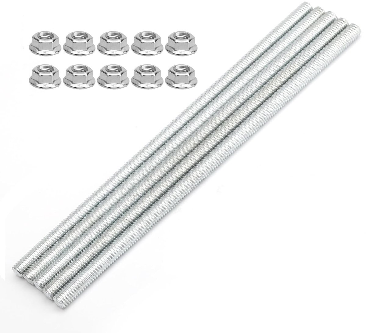 M8 Gewinde Stangen 200mm - RVS 304 met Flensmoeren - Corrosiebestendig - Voor Meubelassemblage - m-winkel
