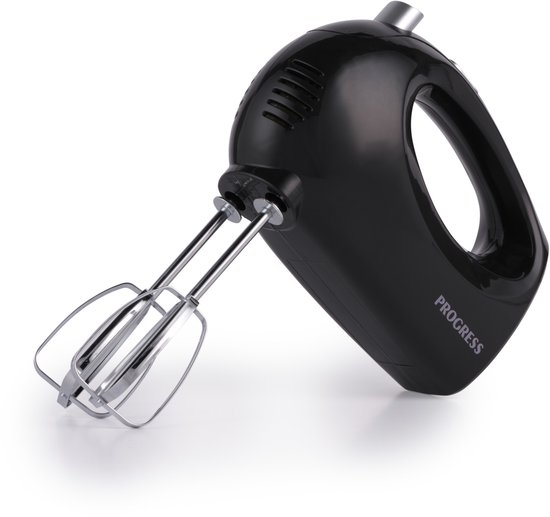 Zwarte Progress handmixer met 5 snelheden en 250W vermogen.