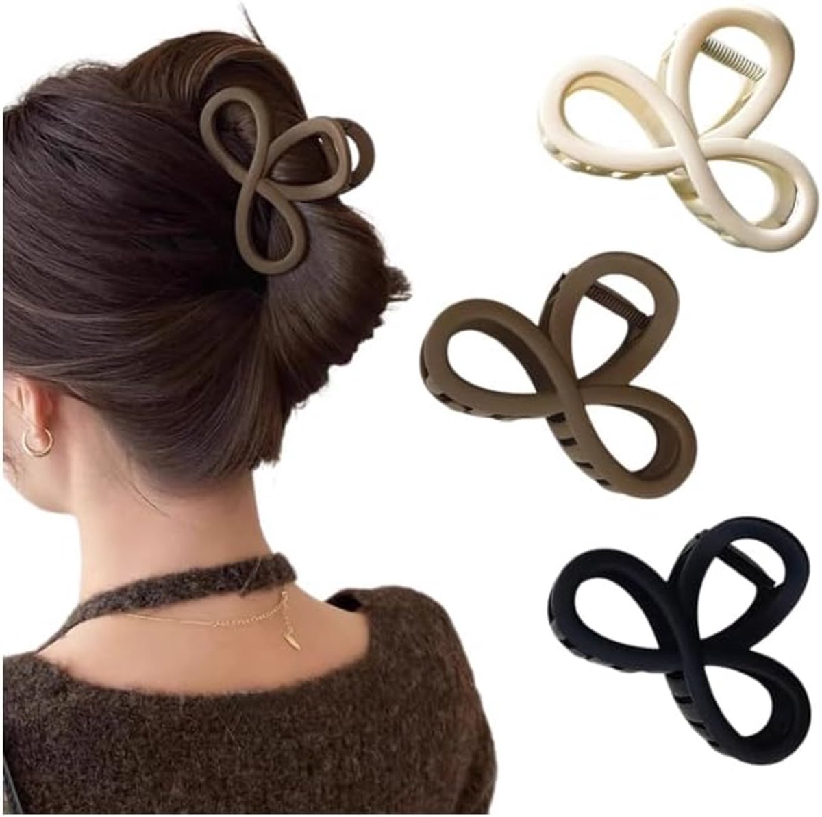 Haarspelden voor dames, middelgroot, antislip haarspelden voor dik en fijn haar, geometrisch acht-design, haaraccessoires in zwart, beige, bruin
