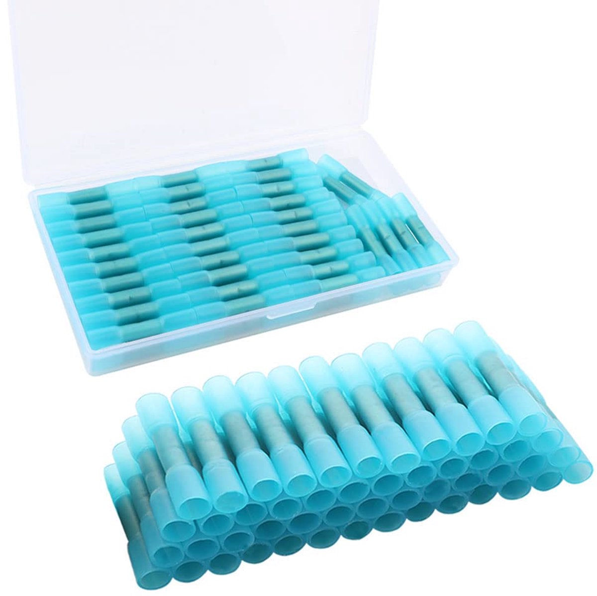 60Pcs Krimpkous Stootverbinders, Warmtekrimpbare Draad Connector, Waterdichte Geïsoleerde Elektrische Draadconnectoren Kont Krimpklemmen (16-14 AWG/Blauw)