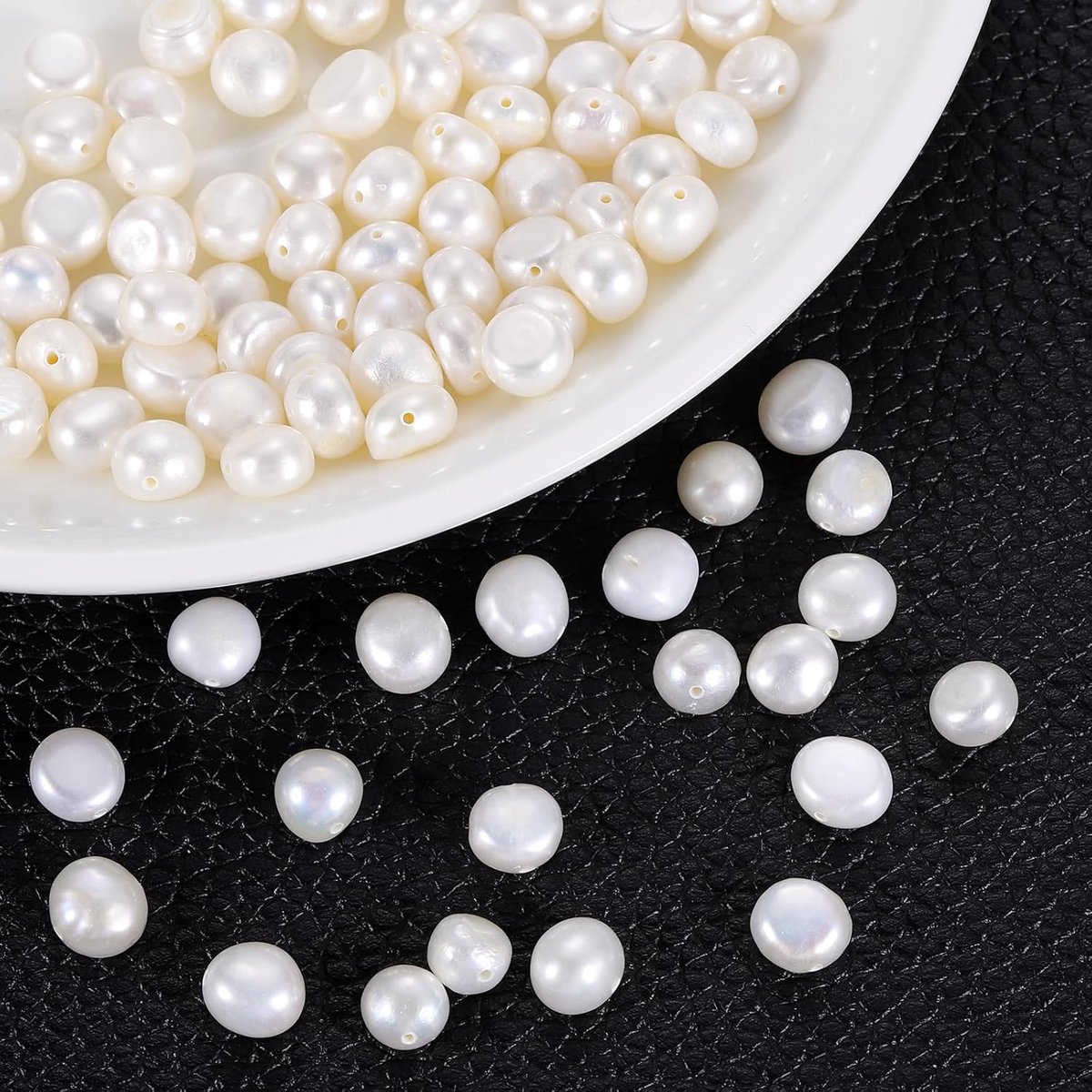 100 stuks zoetwaterparels, 7-8 mm, onregelmatige losse edelsteenkralen, 0,8 mm, zijgat voor leren band, sieraden maken, doe-het-zelf handwerk, wit