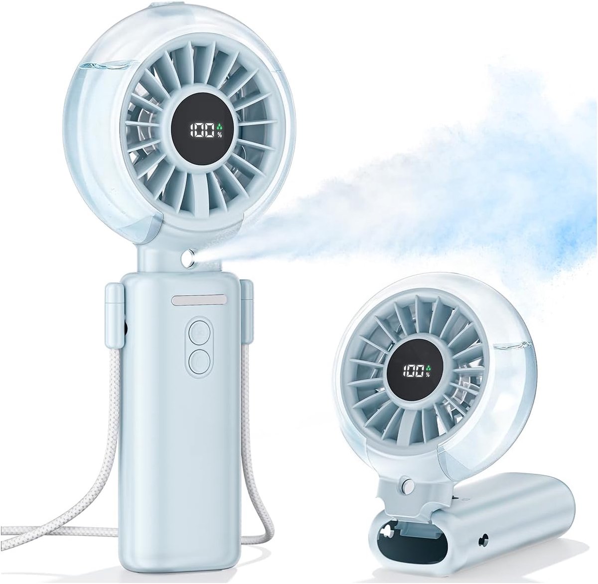 Handheld Verstuiver Ventilator Draagbaar - 100 Snelheden Elektrische Handheld USB Oplaadbare Koelventilatoren met Mist, 6000mAh Batterij Persoonlijke Kleine Mini Opvouwbare Bureau Desktop
