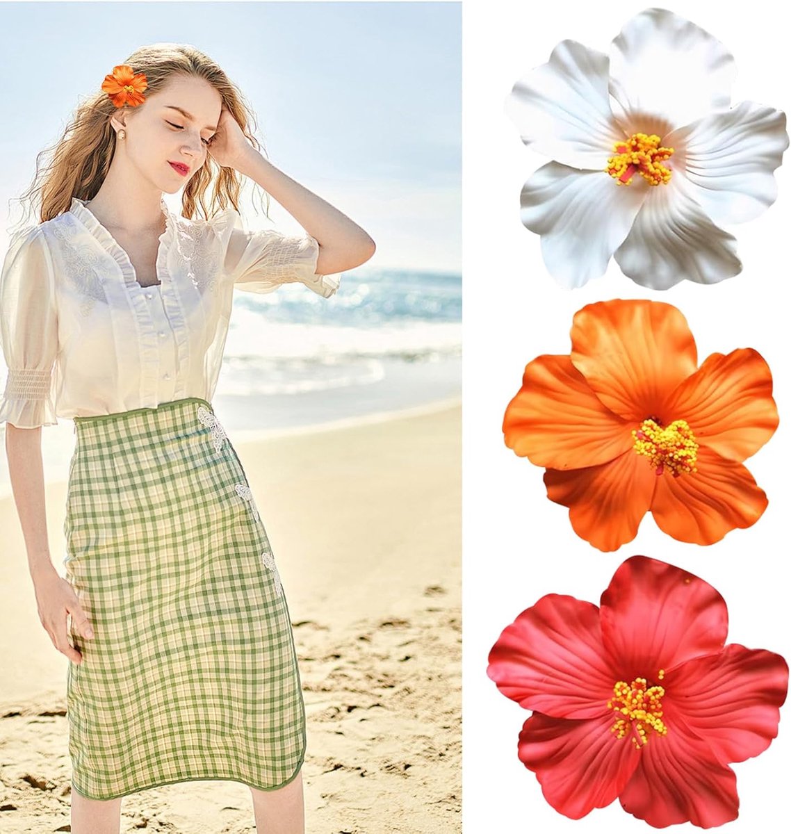 Haarspelden, plumeria haarspelden voor dames, 8,9 cm, kunstbloemenclips voor vakantie, strandfeest