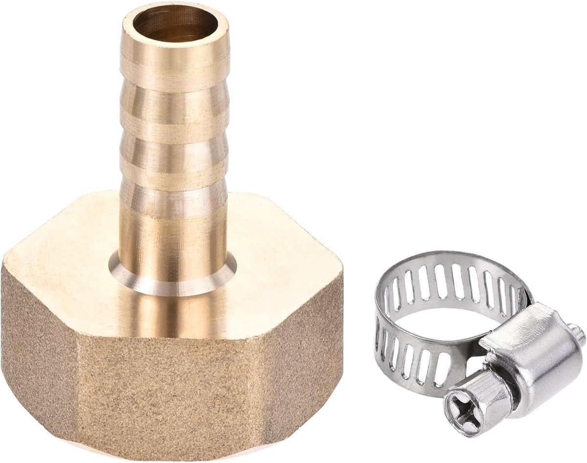 sourcing map Messing slangaansluiting adapter 10 mm slangaansluiting x G3/4 binnenbuis met roestvrijstalen slangklem